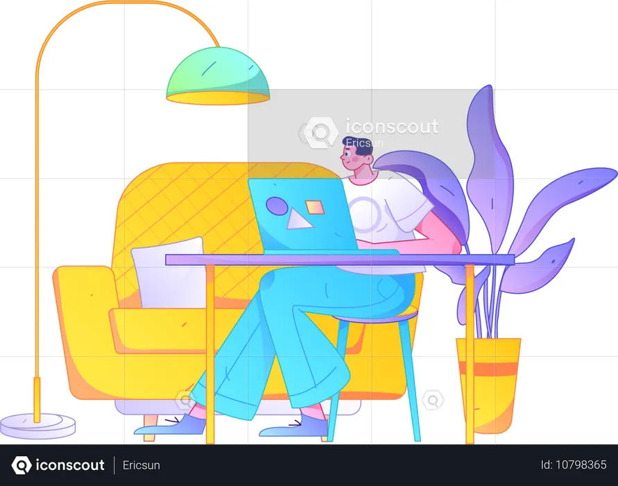 Man working at home  Illustration