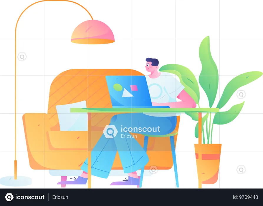 Man working at home  Illustration