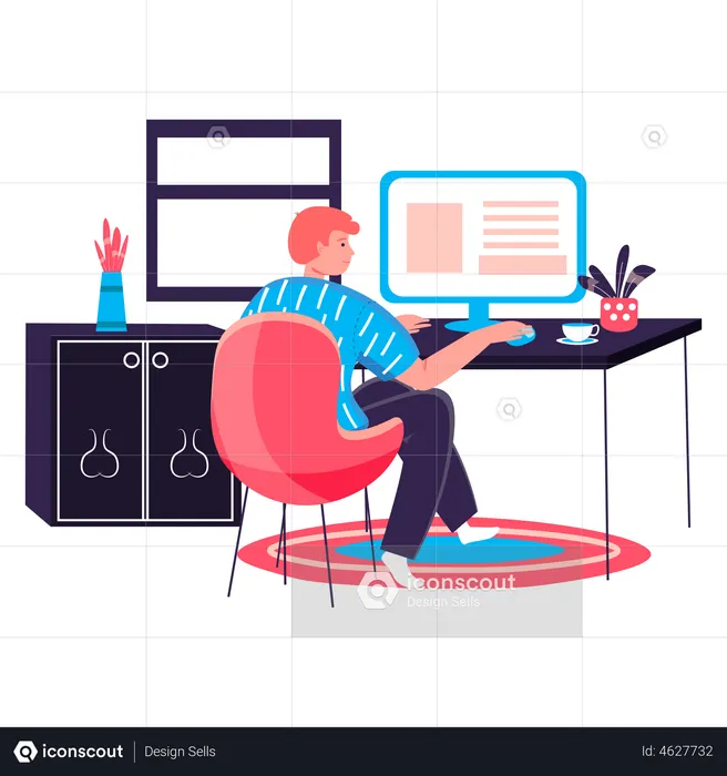 Man working at home office  Illustration