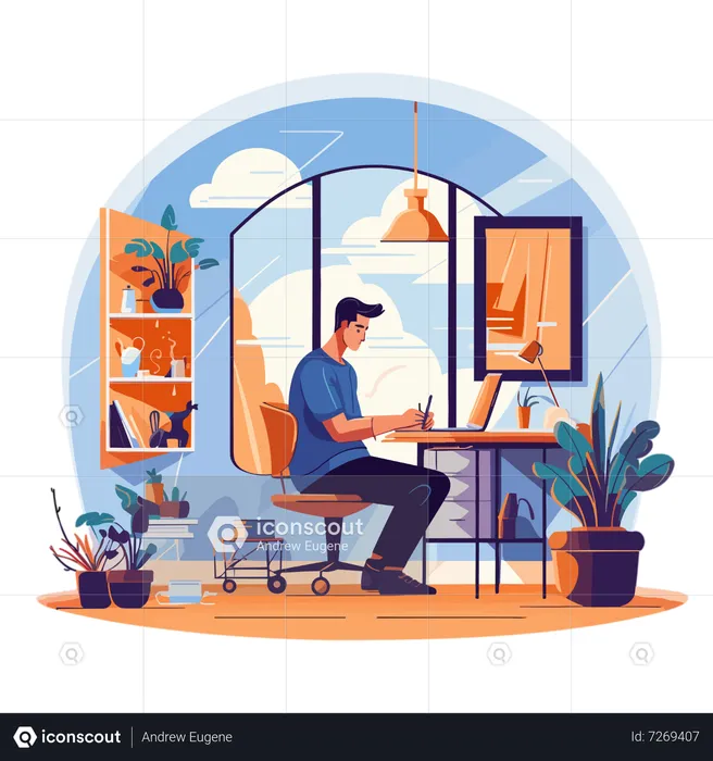 Man Working At Office  Illustration