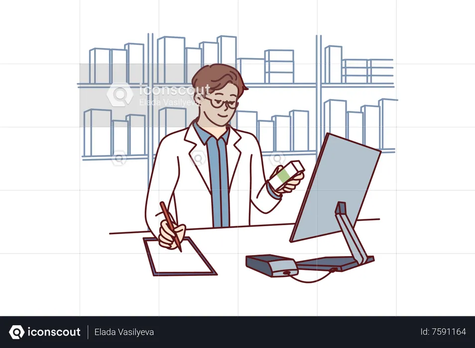 Man working at pharmacy store  Illustration