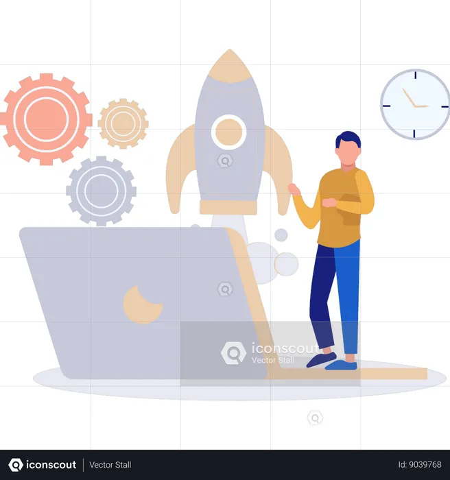 Man working business startup setting  Illustration