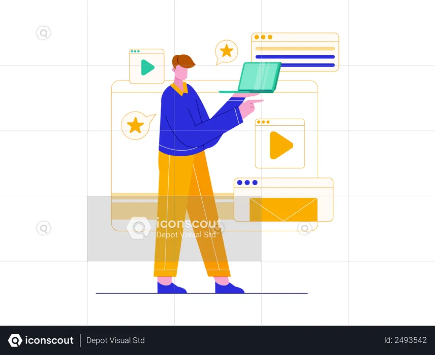 Man working from home  Illustration