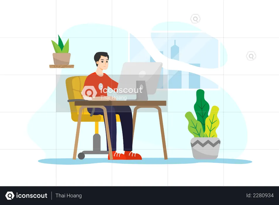 Man working from home  Illustration