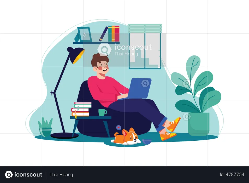 Man working from home  Illustration