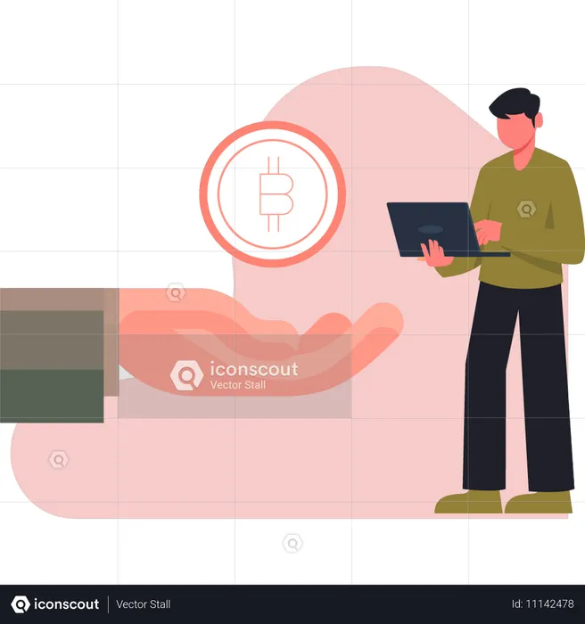 Man working hand bitcoin  Illustration