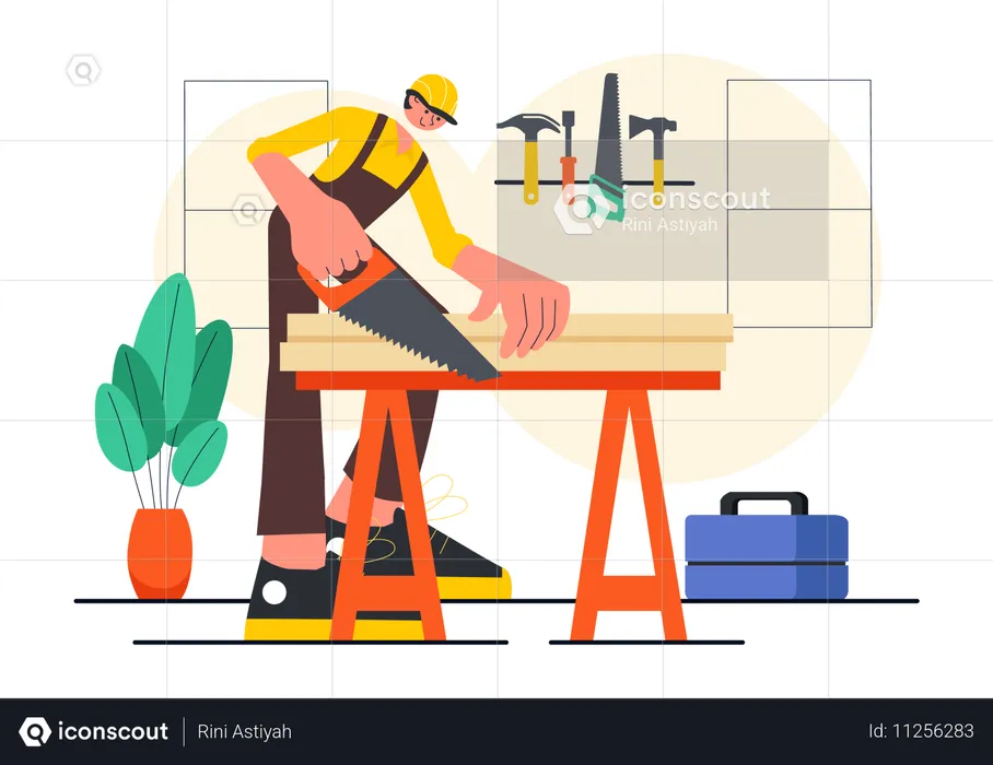 Man working in carpentry workshop  Illustration