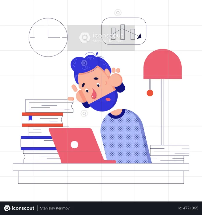 Man working in office with laptop  Illustration