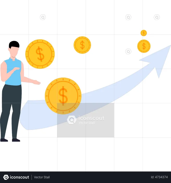 Man working money growth analysis  Illustration