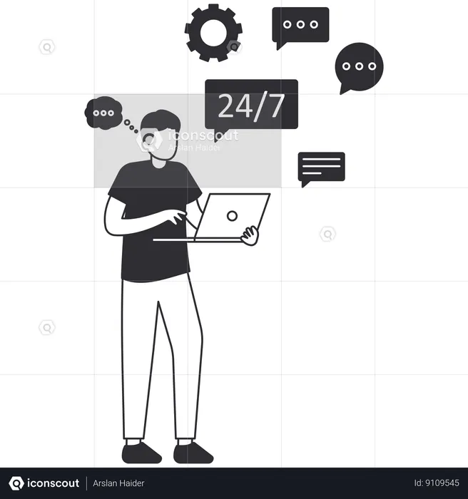 Man working on 24 hours Customer Service  Illustration