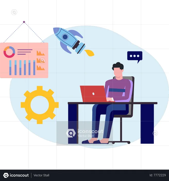 Man working on a business startup  Illustration