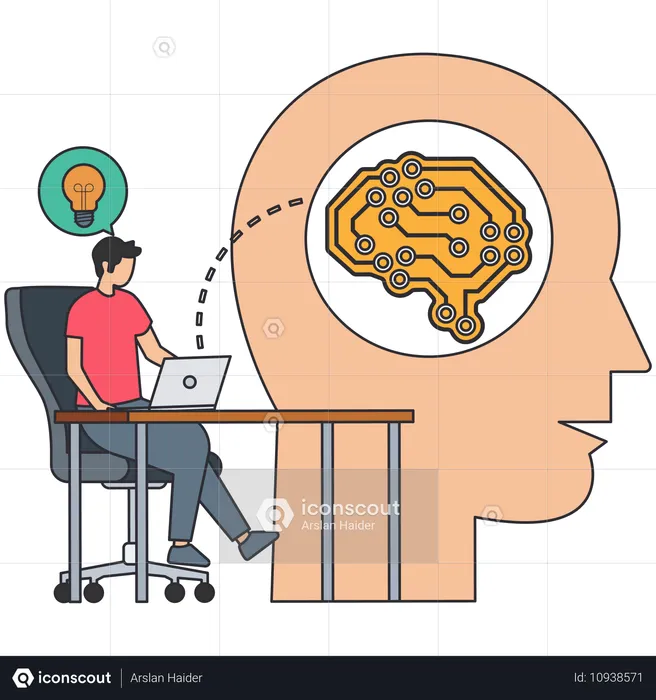 Man working on ai brain  Illustration