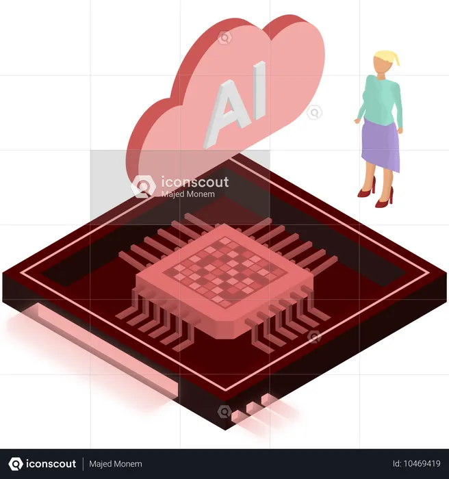 AI 클라우드에서 작업하는 남자  일러스트레이션