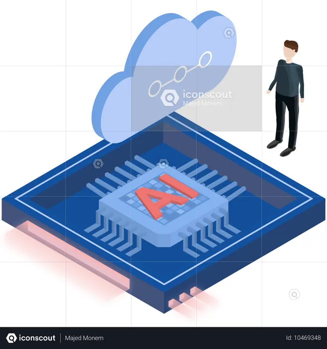 Man working on AI Cloud  Illustration