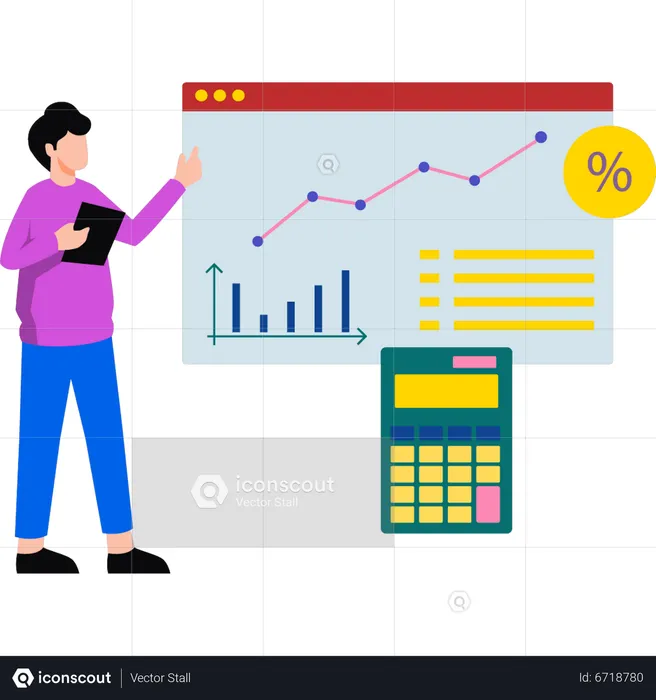 Man working on analytics graph  Illustration