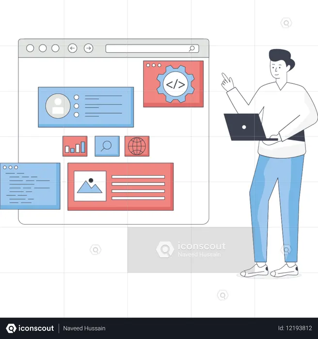 Man  working on app interface  Illustration