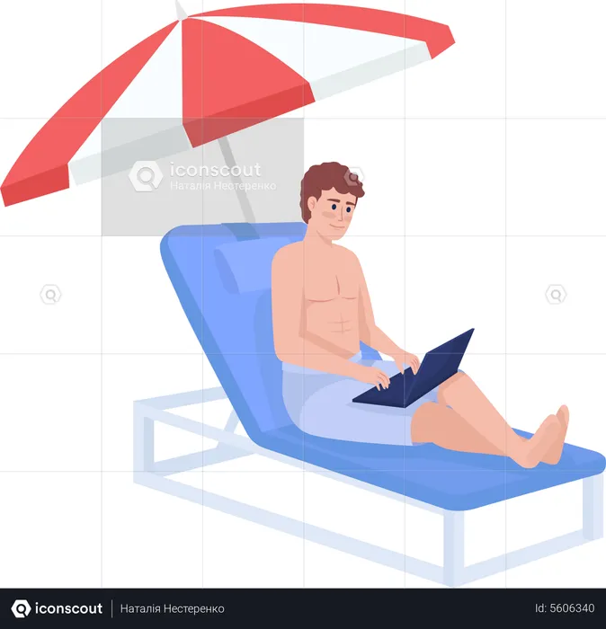 Man working on beach  Illustration