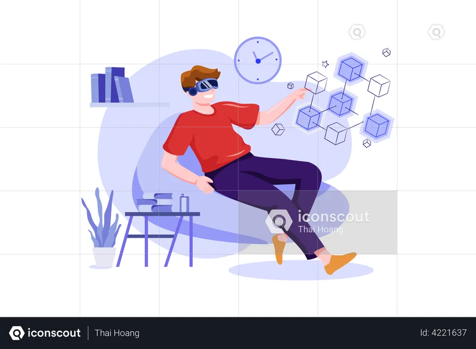 Man working on blockchain technology  Illustration