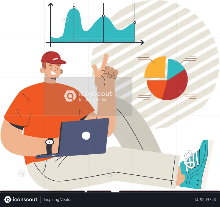 Man working on business analysis  Illustration