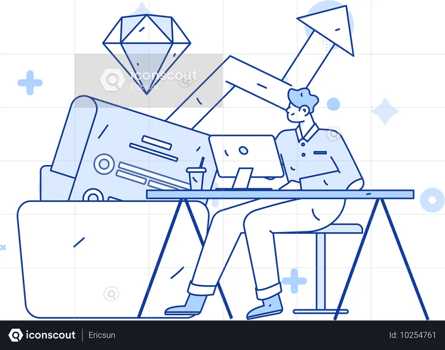 Man working on business analysis chart  Illustration