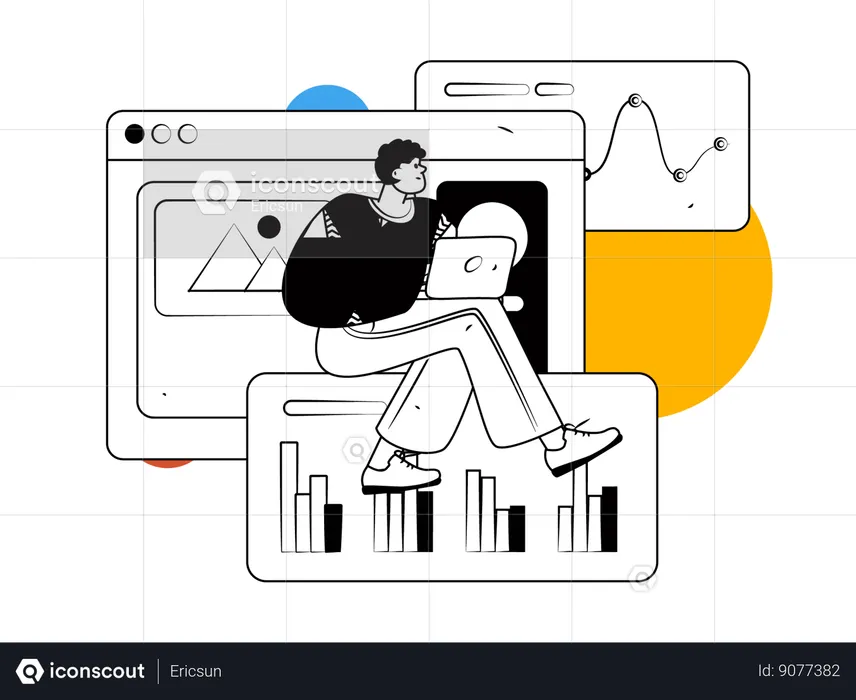 Man working on business analysis  Illustration