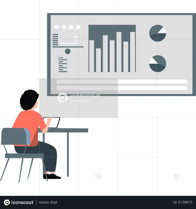 Man working on business chart graph  Illustration
