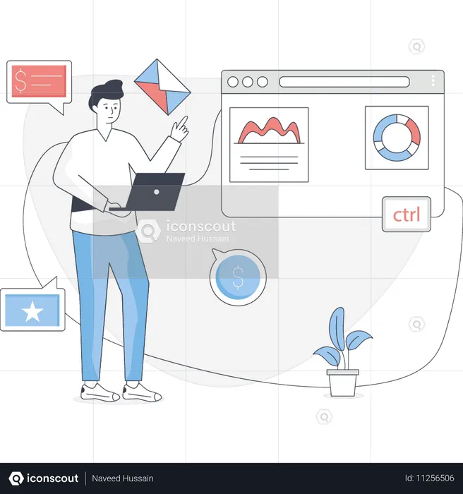 Man working on business chart  Illustration