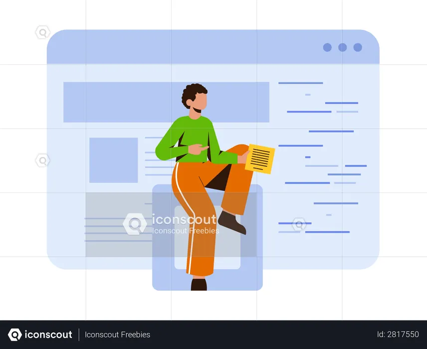 Man working on business data sheet  Illustration