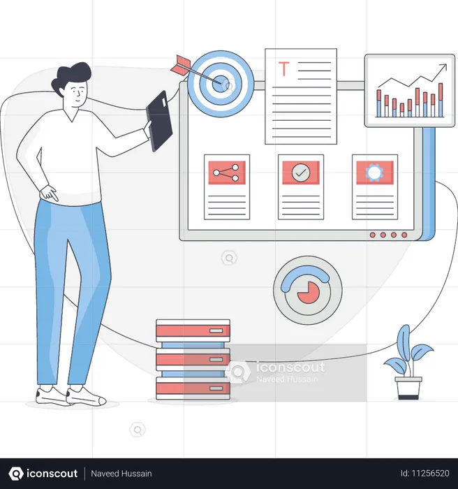 Man working on business goal  Illustration