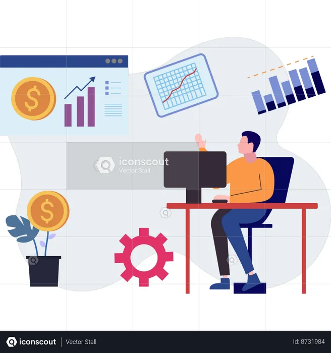 Man working on business graph  Illustration