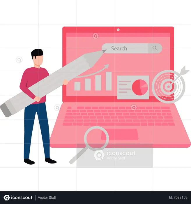 Man working on business graph  Illustration