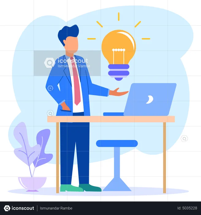 Man working on business idea  Illustration