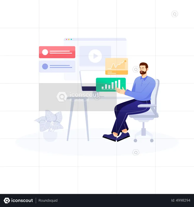 Man Working On Business Infographic  Illustration