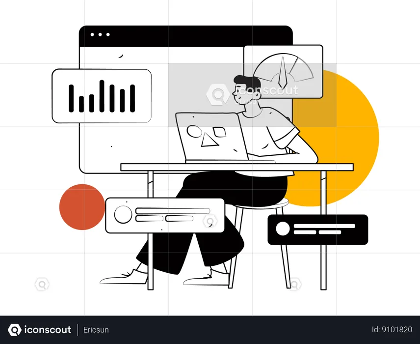 Man working on business report  Illustration