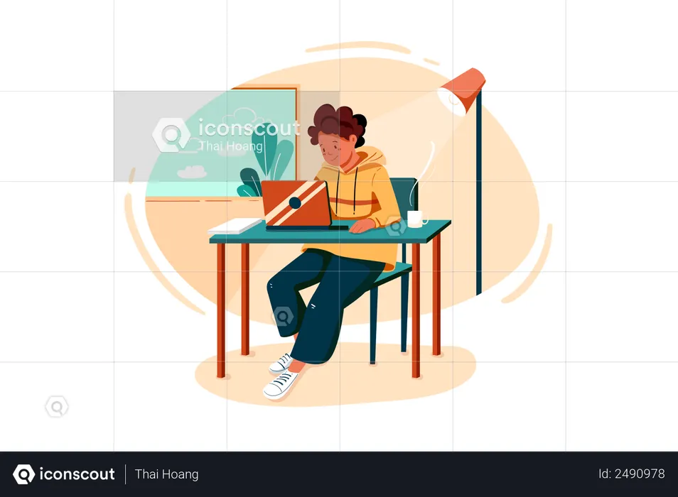 Man working on business strategy  Illustration