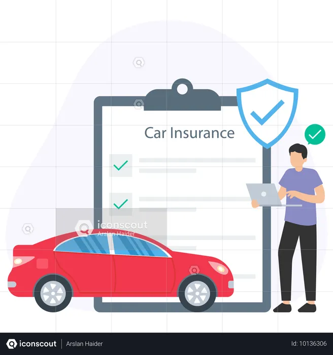 Man working on Car insurance  Illustration