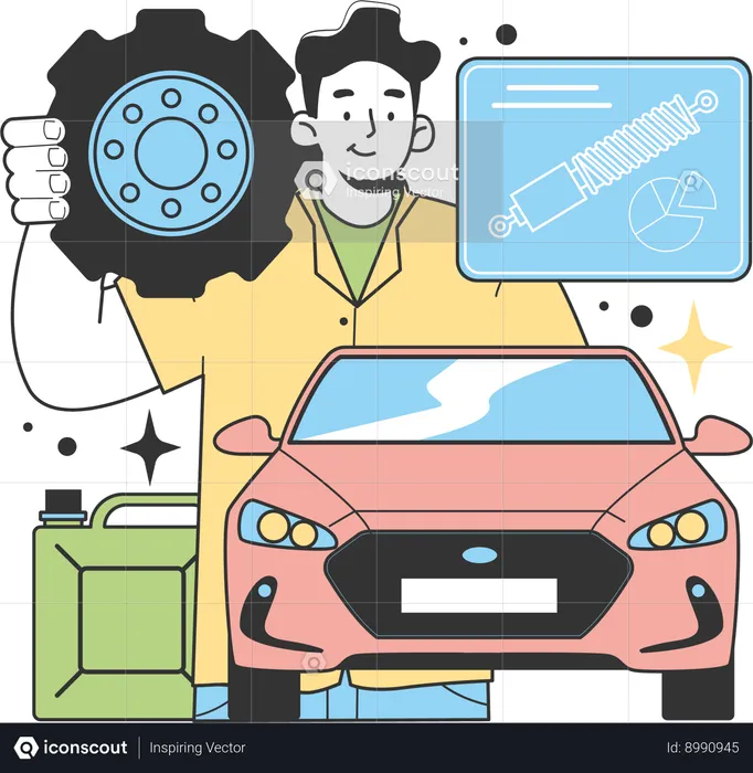 Man working on car service  Illustration