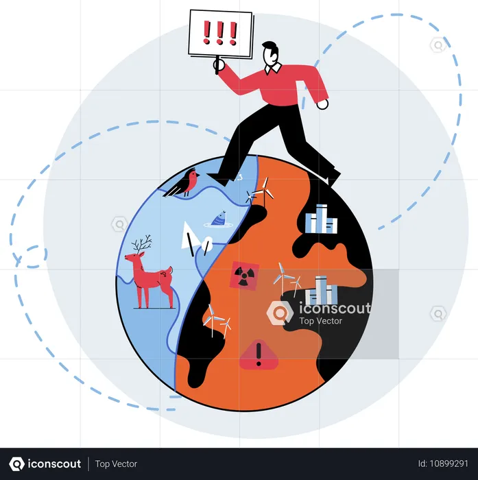 Man working on carbon emission  Illustration