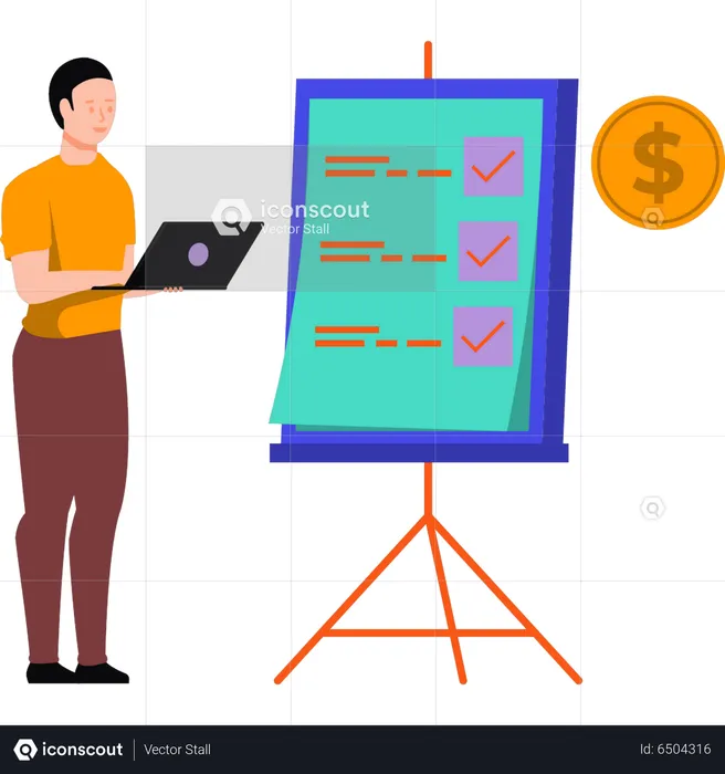 Man working on checklist  Illustration