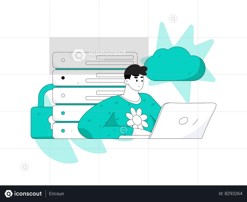 Man working on cloud server  Illustration