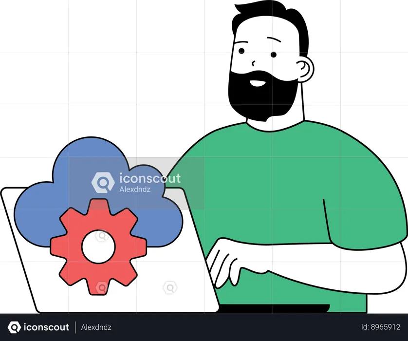 Man working on cloud service  Illustration