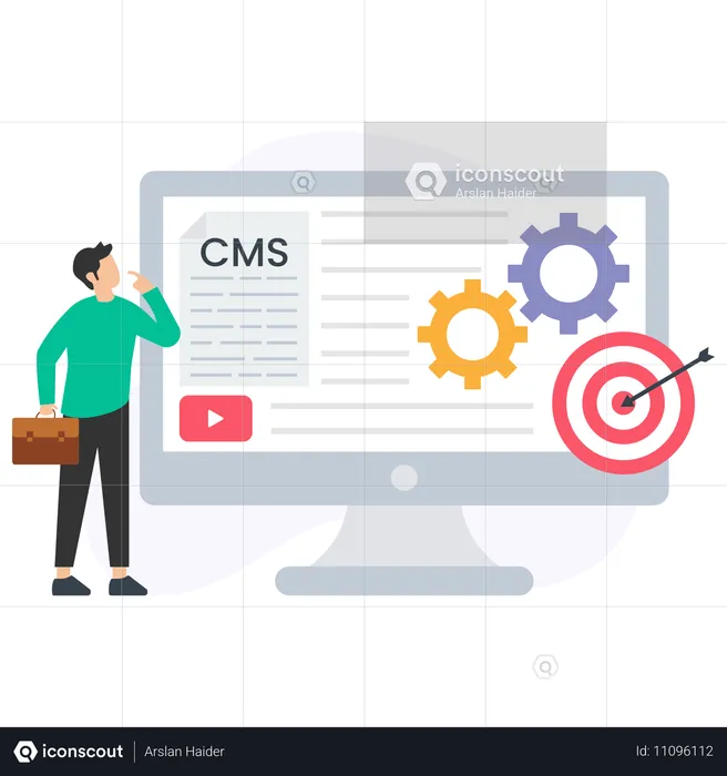 Man working on cms system  Illustration