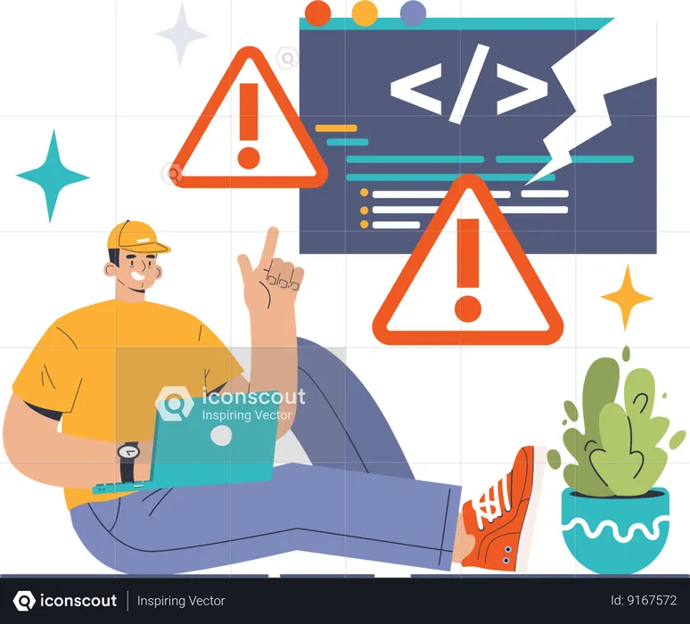 Man working on code warning  Illustration