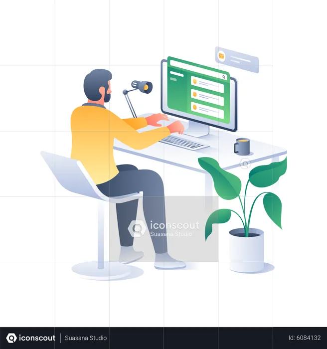 Man Working on Computer  Illustration