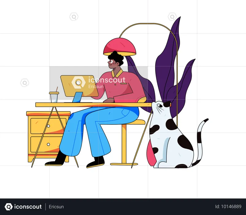 Man working on computer at home  Illustration