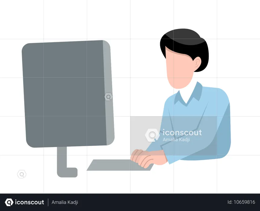 Man working on computer at office  Illustration