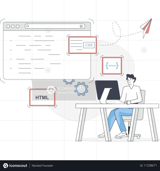 Man working on computer programming  Illustration