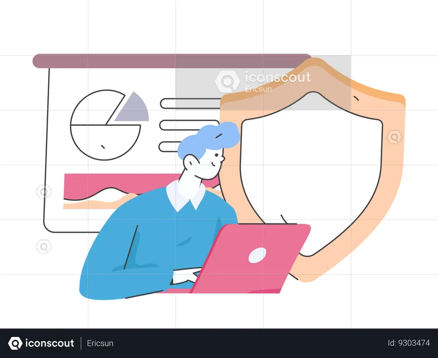 Man working on cyber security  Illustration