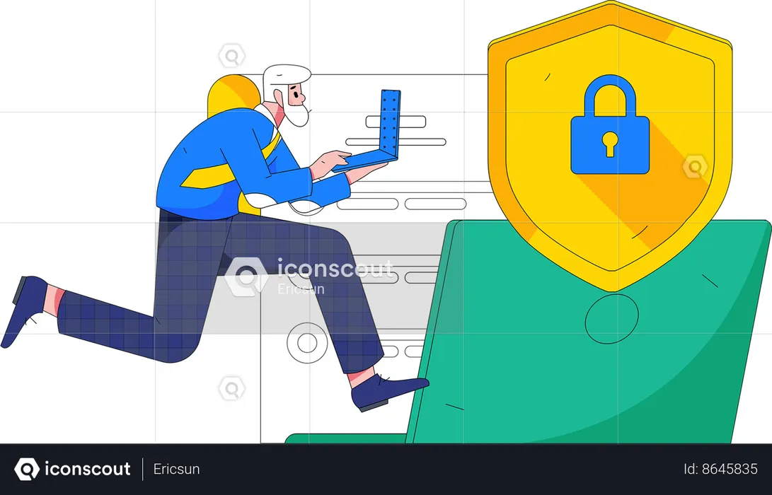 Man working on cyber security program  Illustration