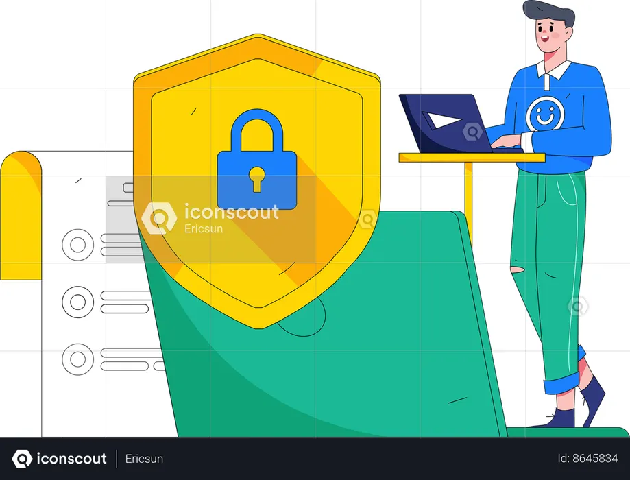 Man working on cyber security program  Illustration